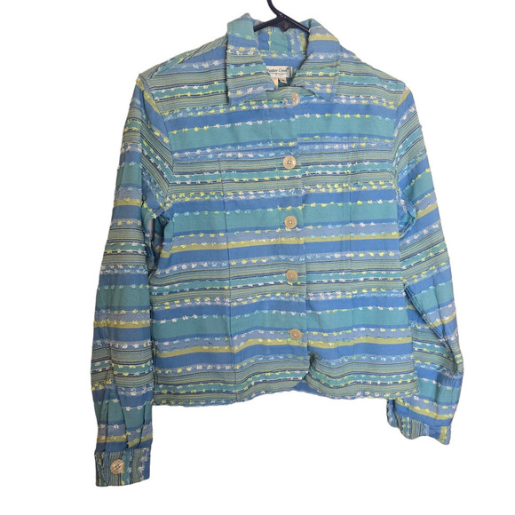 Coldwater Creek blue striped textured blazer size xs - Picture 1 of 7